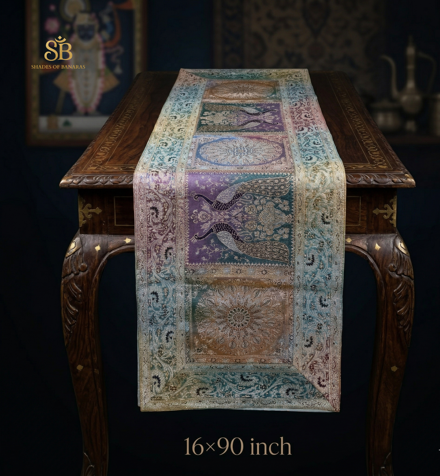 The Empress’s Banquet: Pure Silk Luxe Table Masterpiece by Shades Of Banaras - banarasi - banarasi saree shop - banarasi saree manufacturers - banarasi saree wholesale - banaraasi sarees - banarasi sari - banarasi saris - silk saree - silk sari - wedding saree - wedding sari - designer sari - wedding collection - gifting