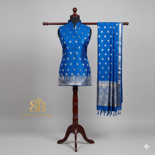 Azure Vistaar — Handwoven Banarasi Silk Suit Set (2 pcs)