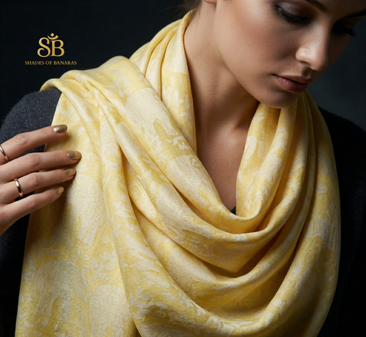 Lemon Sunstone: Pure Pashmina Handwoven Luxe Scarf