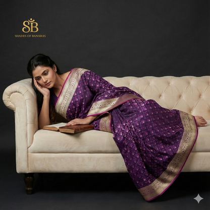 Amethyst Crown Couture — Luxe Silk Banarasi Saree by Shades Of Banaras - banarasi - banarasi saree shop - banarasi saree manufacturers - banarasi saree wholesale - banaraasi sarees