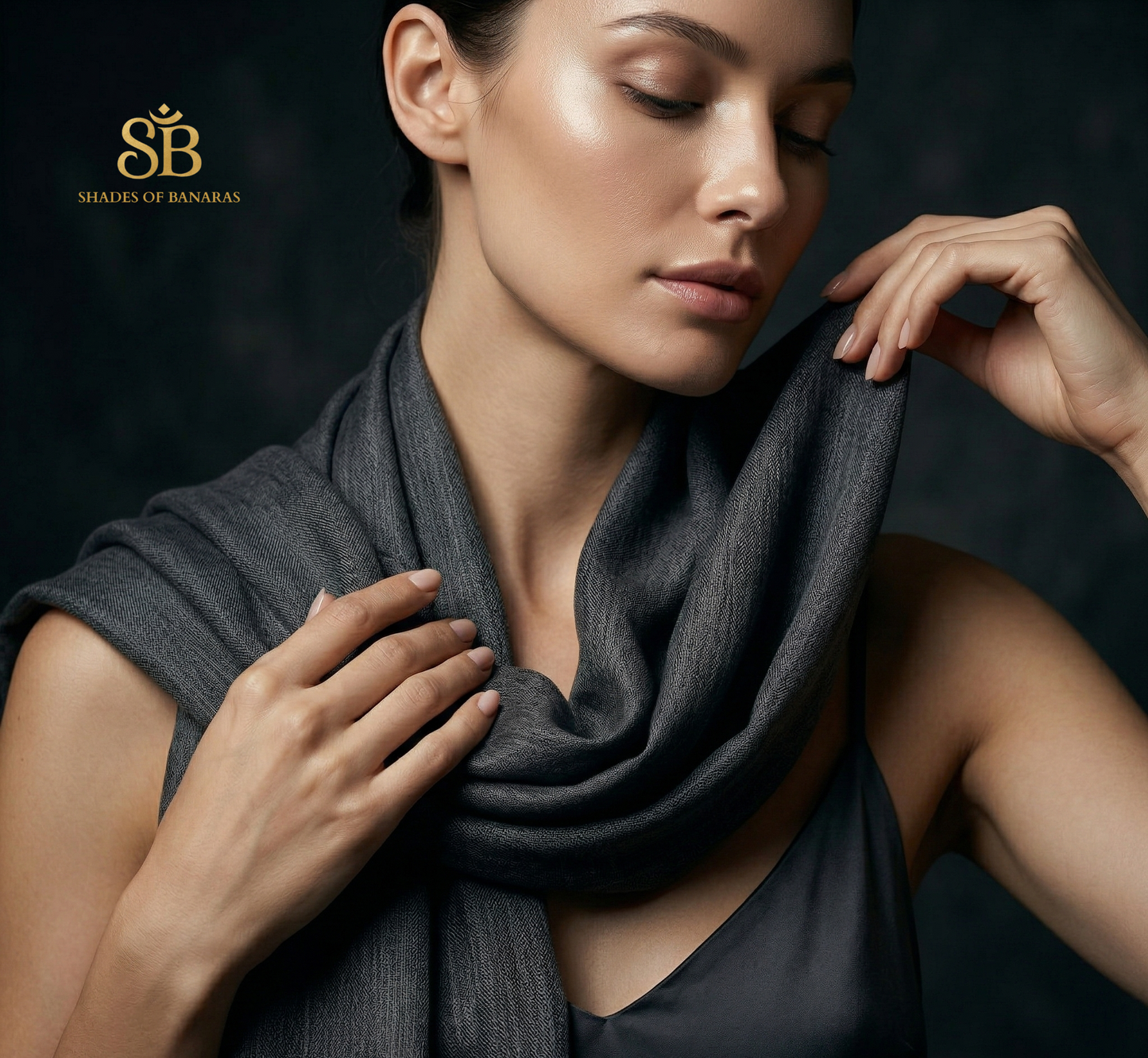 The Obsidian Mist: Blackish Grey Pure Handloom Pashmina Scarf by Shades Of Banaras - banarasi - banarasi saree shop - banarasi saree manufacturers - banarasi saree wholesale - banaraasi sarees - banarasi sari - banarasi saris - silk saree - silk sari - wedding saree - wedding sari - designer sari - wedding collection - gifting
