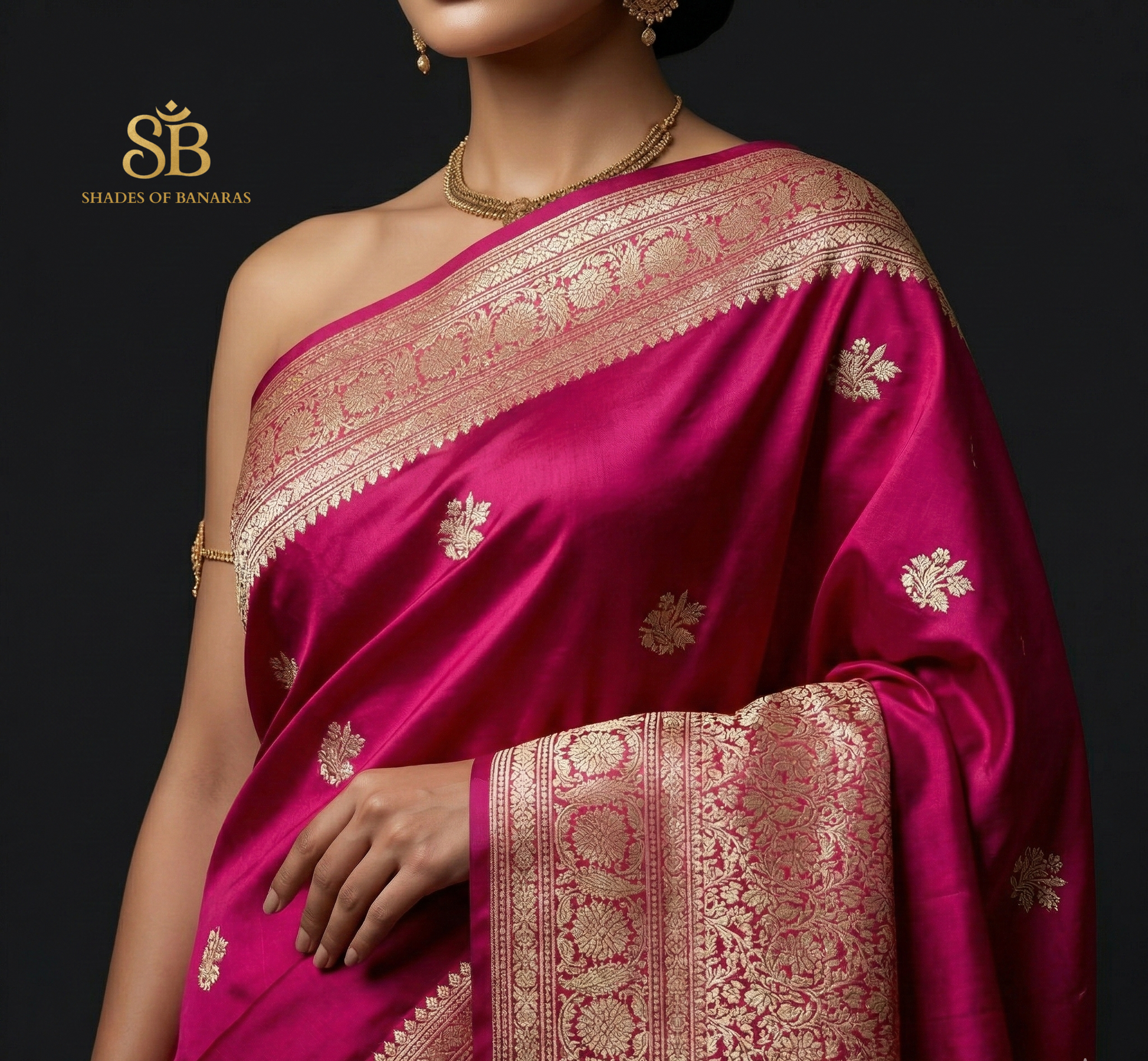 Rani Pink Pure Silk Handloom Kadhua Flower Motif Luxe Banarasi Saree by Shades Of Banaras - banarasi - banarasi saree shop - banarasi saree manufacturers - banarasi saree wholesale - banaraasi sarees - banarasi sari - banarasi saris