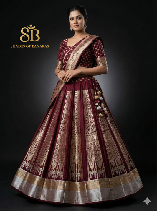 Maroon Sona-Rupa Luxe Couture Banarasi Lehenga — Regal Heirloom Edit by Shades Of Banaras - banarasi - banarasi saree shop - banarasi saree manufacturers - banarasi saree wholesale - banaraasi sarees