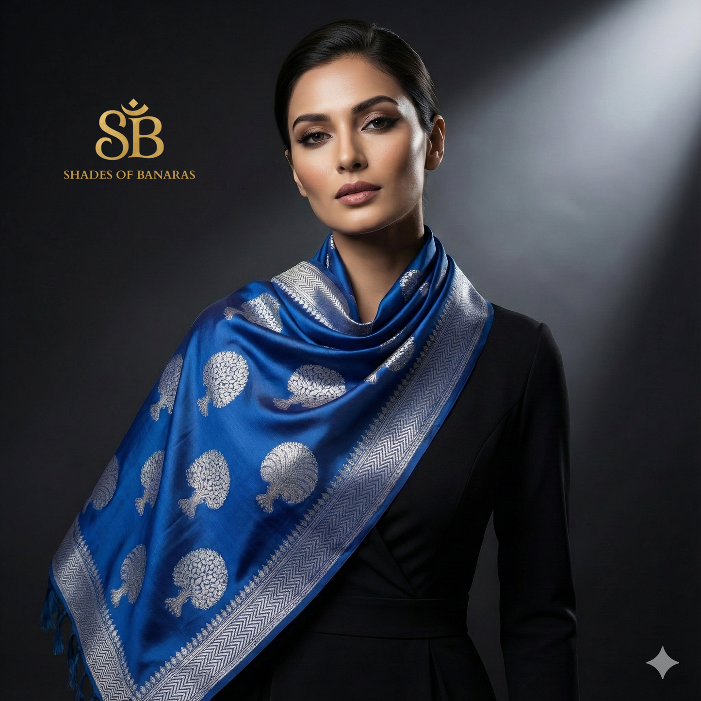 Royal Azure – Pure Silk Banarasi Luxury Scarf by Shades Of Banaras - banarasi - banarasi saree shop - banarasi saree manufacturers - banarasi saree wholesale - banaraasi sarees