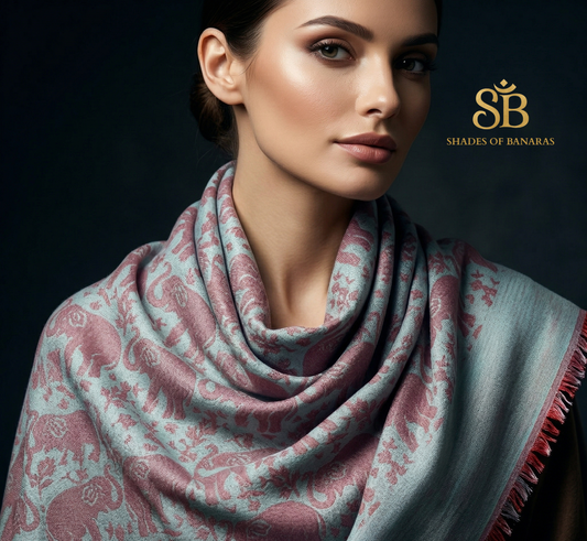 Azure Majesty: Pure Pashmina Handwoven Luxe Scarf
