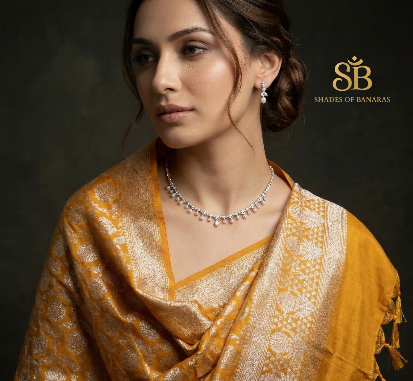 Golden Amber: Handwoven Pure Cotton Silk Banarasi Couture Dupatta by Shades Of Banaras - banarasi - banarasi saree shop - banarasi saree manufacturers - banarasi saree wholesale - banaraasi sarees - banarasi sari - banarasi saris - silk saree - silk sari - wedding saree - wedding sari - designer sari - wedding collection - gifting