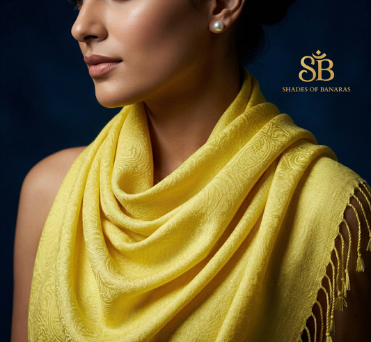 Saffron Sunbeam: Pure Pashmina Handwoven Luxe Scarf