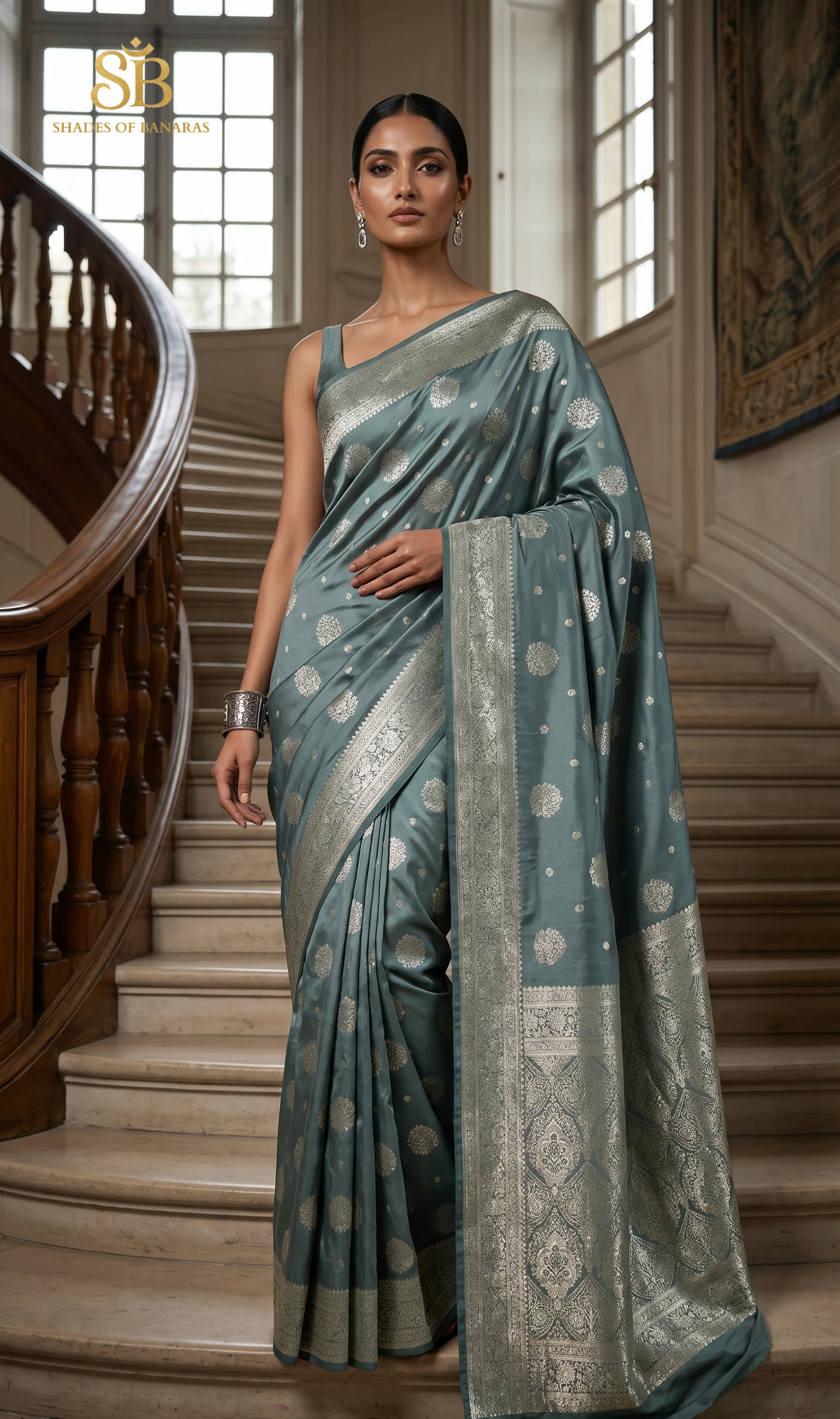 Grey Luxe Silk Banarasi Saree – Heritage Matt Gold Buti Royal Weave by Shades Of Banaras - banarasi - banarasi saree shop - banarasi saree manufacturers - banarasi saree wholesale - banaraasi sarees - banarasi sari - banarasi saris - silk saree - silk sari - wedding saree - wedding sari - designer sari - wedding collection - gifting