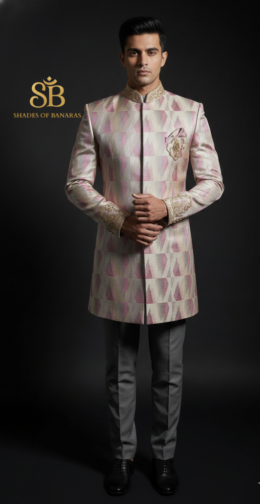 Ivory Éclat Couture Tanchui Brocade — Pure Silk Banaras Dress Material (By Meter)