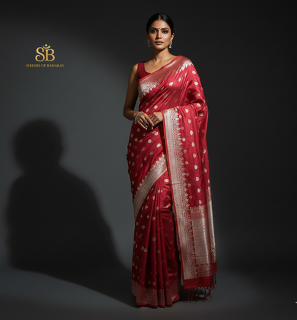 Peach Ember Luxe Couture Pure Silk Banarasi Saree