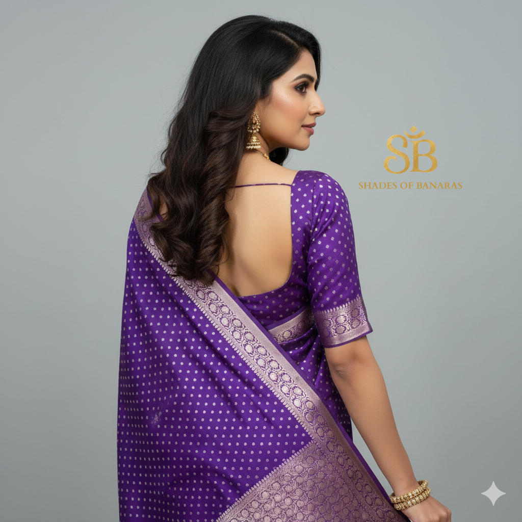 Majestic Banarasi: Purple Pure Cotton Silk Saree by Shades Of Banaras - banarasi - banarasi saree shop - banarasi saree manufacturers - banarasi saree wholesale - banaraasi sarees