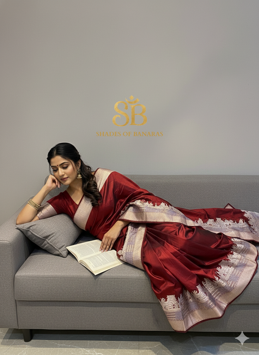 Eternal Maroon – Pure Silk Handloom Banarasi Saree (Kadhwa Ghat Weave) by Shades Of Banaras - banarasi - banarasi saree shop - banarasi saree manufacturers - banarasi saree wholesale - banaraasi sarees