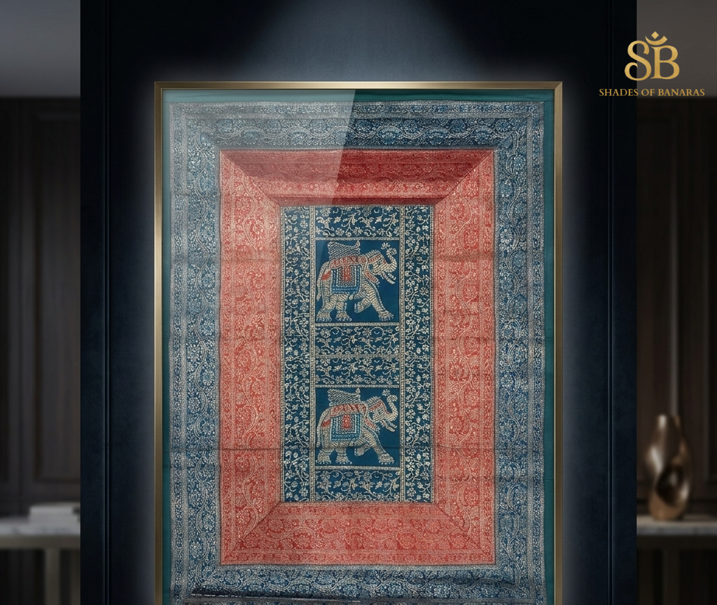 Elite Silk Gallery: Pure Hand-Woven Luxe Wallhanging by Shades Of Banaras - banarasi - banarasi saree shop - banarasi saree manufacturers - banarasi saree wholesale - banaraasi sarees - banarasi sari - banarasi saris - silk saree - silk sari - wedding saree - wedding sari - designer sari - wedding collection - gifting