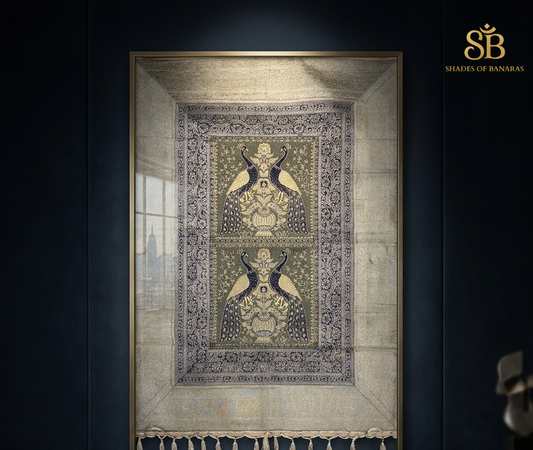 The Heirloom Weave: Pure Silk Couture Wallhanging by Shades Of Banaras - banarasi - banarasi saree shop - banarasi saree manufacturers - banarasi saree wholesale - banaraasi sarees - banarasi sari - banarasi saris - silk saree - silk sari - wedding saree - wedding sari - designer sari - wedding collection - gifting