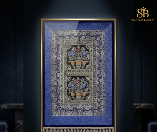 Ethereal Gold: Pure Banarasi Silk Hand-Woven Luxe Wallhanging by Shades Of Banaras - banarasi - banarasi saree shop - banarasi saree manufacturers - banarasi saree wholesale - banaraasi sarees - banarasi sari - banarasi saris - silk saree - silk sari - wedding saree - wedding sari - designer sari - wedding collection - gifting