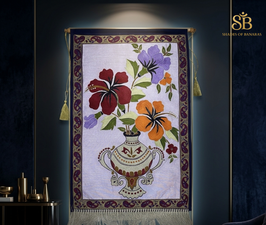 The Gilded Loom: Hand-Embroidered Pure Silk Luxe Wallhanging by Shades Of Banaras - banarasi - banarasi saree shop - banarasi saree manufacturers - banarasi saree wholesale - banaraasi sarees - banarasi sari - banarasi saris - silk saree - silk sari - wedding saree - wedding sari - designer sari - wedding collection - gifting