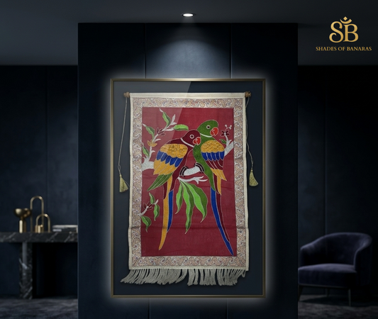 Celestial Weaves: A Hand-Embroidered Banarasi Silk Couture Tapestry Art by Shades Of Banaras - banarasi - banarasi saree shop - banarasi saree manufacturers - banarasi saree wholesale - banaraasi sarees - banarasi sari - banarasi saris - silk saree - silk sari - wedding saree - wedding sari - designer sari - wedding collection - gifting