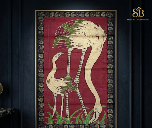 Opulent Ancestry: A Hand-Embroidered Pure Banarasi Silk Luxe Wallhanging by Shades Of Banaras - banarasi - banarasi saree shop - banarasi saree manufacturers - banarasi saree wholesale - banaraasi sarees - banarasi sari - banarasi saris - silk saree - silk sari - wedding saree - wedding sari - designer sari - wedding collection - gifting