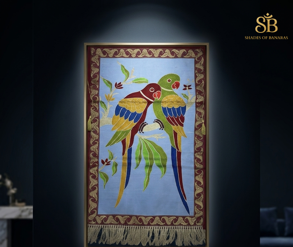 The Imperial Gilded Silk: A Hand-Embroidered Couture Tapestry by Shades Of Banaras - banarasi - banarasi saree shop - banarasi saree manufacturers - banarasi saree wholesale - banaraasi sarees - banarasi sari - banarasi saris - silk saree - silk sari - wedding saree - wedding sari - designer sari - wedding collection - gifting