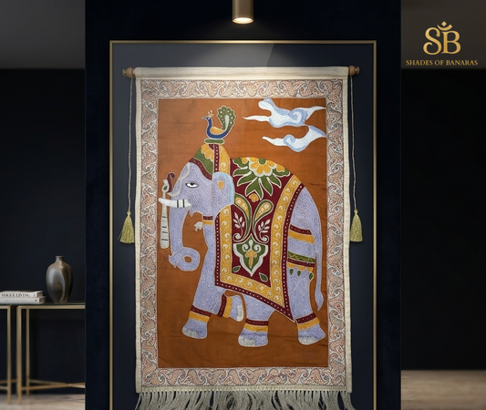 The Imperial Gilded Silk: A Hand-Embroidered Couture Masterpiece Tapestry by Shades Of Banaras - banarasi - banarasi saree shop - banarasi saree manufacturers - banarasi saree wholesale - banaraasi sarees - banarasi sari - banarasi saris - silk saree - silk sari - wedding saree - wedding sari - designer sari - wedding collection - gifting
