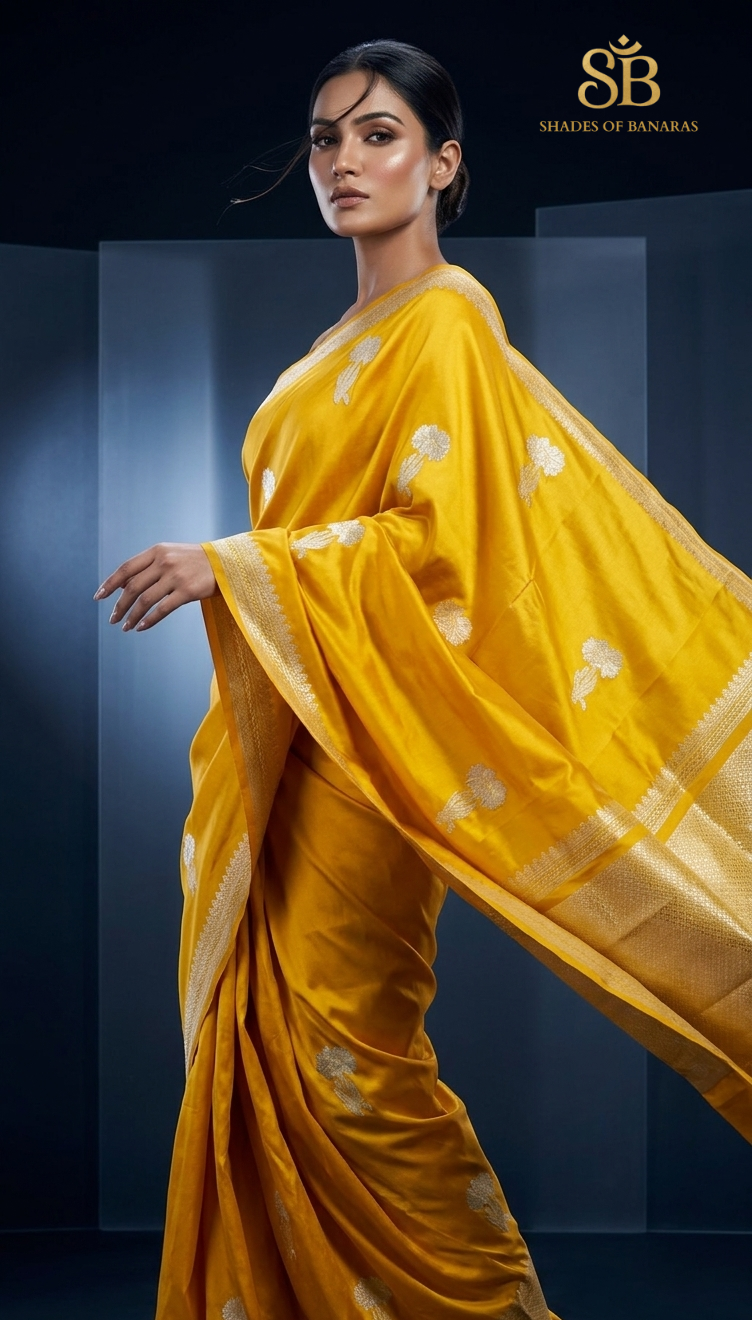 The Gilded Citrine: Couture Pure Mashroo Silk Kadhua Banarasi Luxe Saree by Shades Of Banaras - banarasi - banarasi saree shop - banarasi saree manufacturers - banarasi saree wholesale - banaraasi sarees - banarasi sari - banarasi saris - silk saree - silk sari - wedding saree - wedding sari - designer sari - wedding collection - gifting