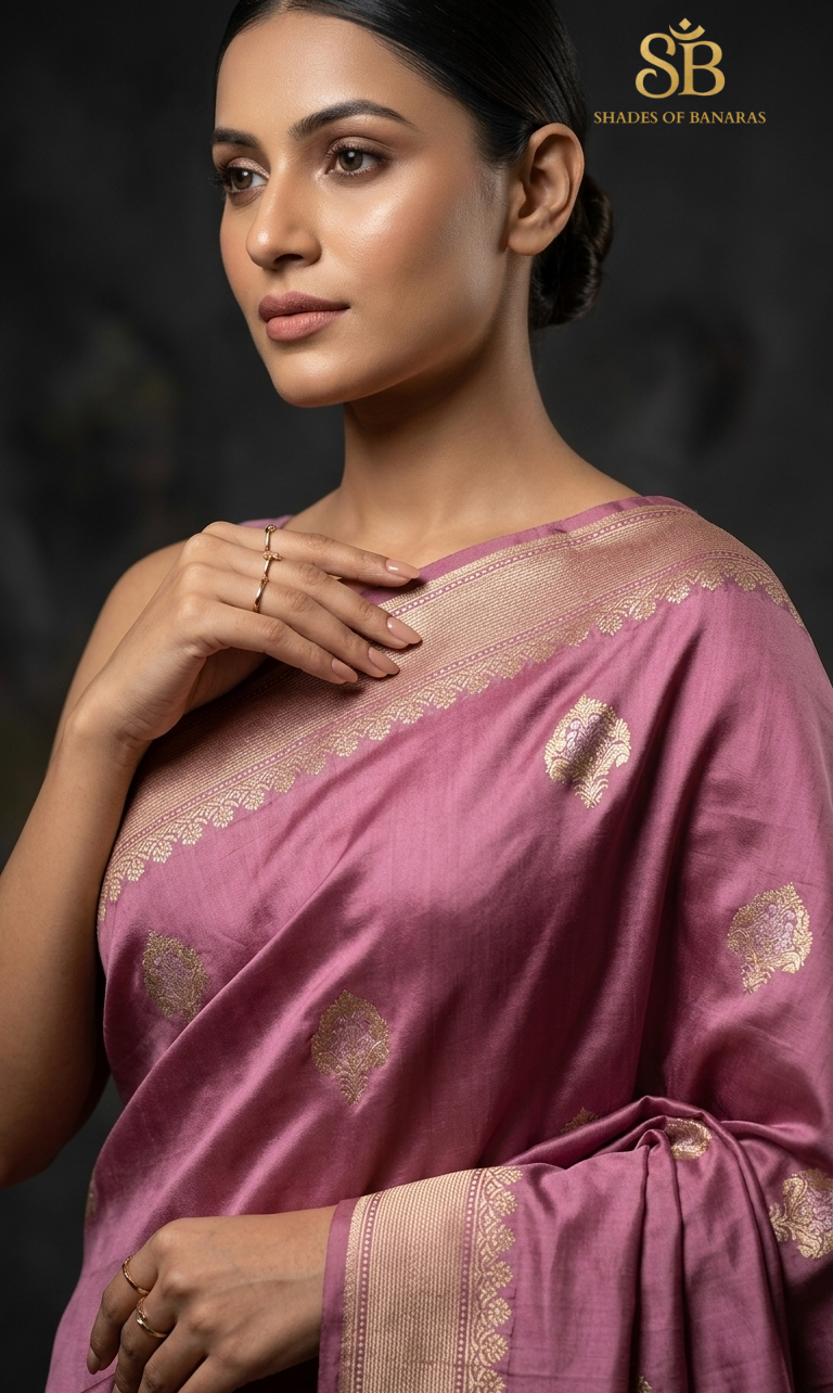 Baby Pink Luxe Couture: Pure Mashru Silk Kadhua Buti Banarasi Saree by Shades Of Banaras - banarasi - banarasi saree shop - banarasi saree manufacturers - banarasi saree wholesale - banaraasi sarees - banarasi sari - banarasi saris - silk saree - silk sari - wedding saree - wedding sari - designer sari - wedding collection - gifting
