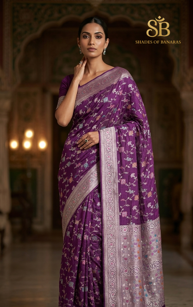 Viola Reale Luxe Pure Katan Silk Banarasi Saree In Minakari Jaal