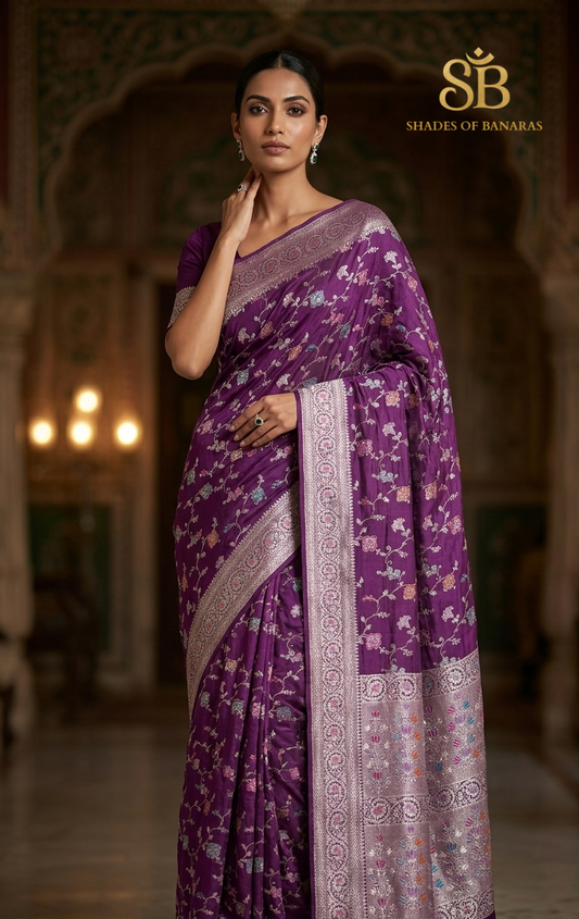 Viola Reale Luxe Pure Katan Silk Banarasi Saree In Minakari Jaal