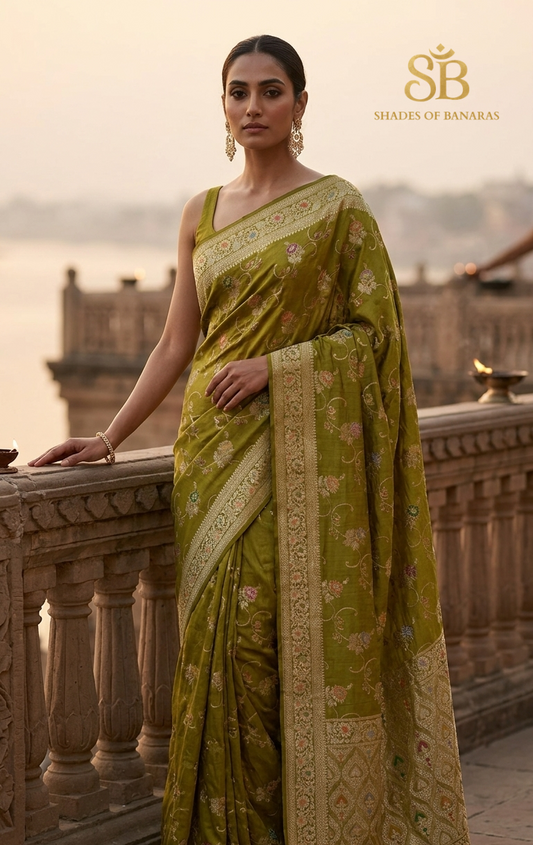 Oliva Maestosa Couture Pure Katan Silk Banarasi Saree In Minakari Jaal