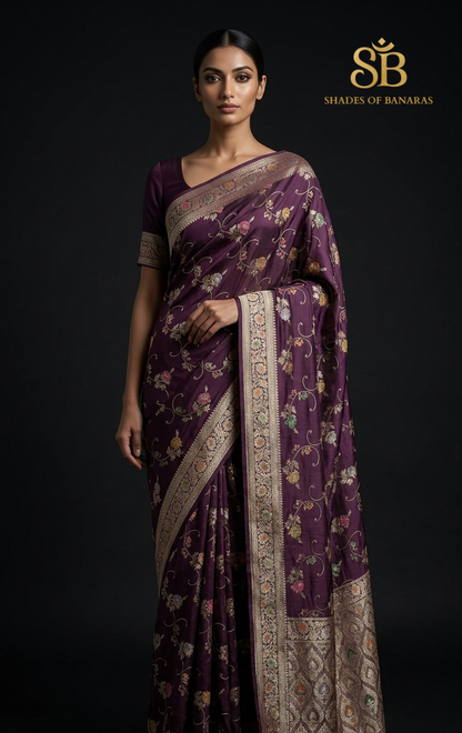 Vino Nobile Couture Pure Katan Silk Banarasi Saree In Minakari Jaal