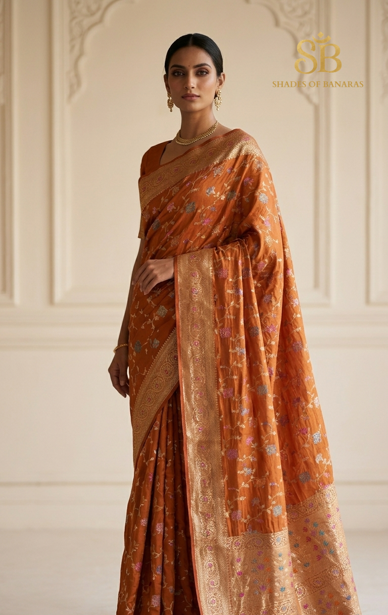 Ambra Reale Luxe Pure Katan Silk Banarasi Saree In Minakari Jaal