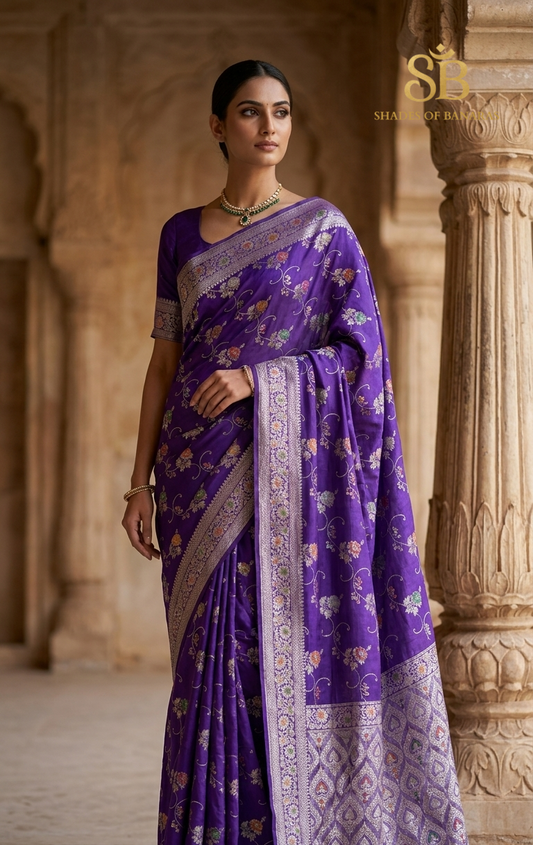 Viola Imperiale Couture Pure Katan Silk Banarasi Saree In Minakari Jaal