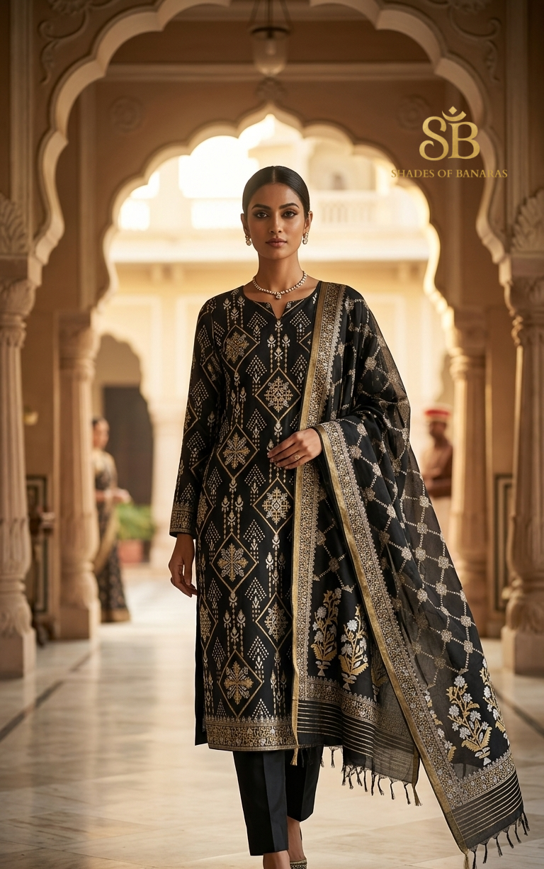 Nero Elegante Luxe Pure Banarasi Dupion Silk Suit Set