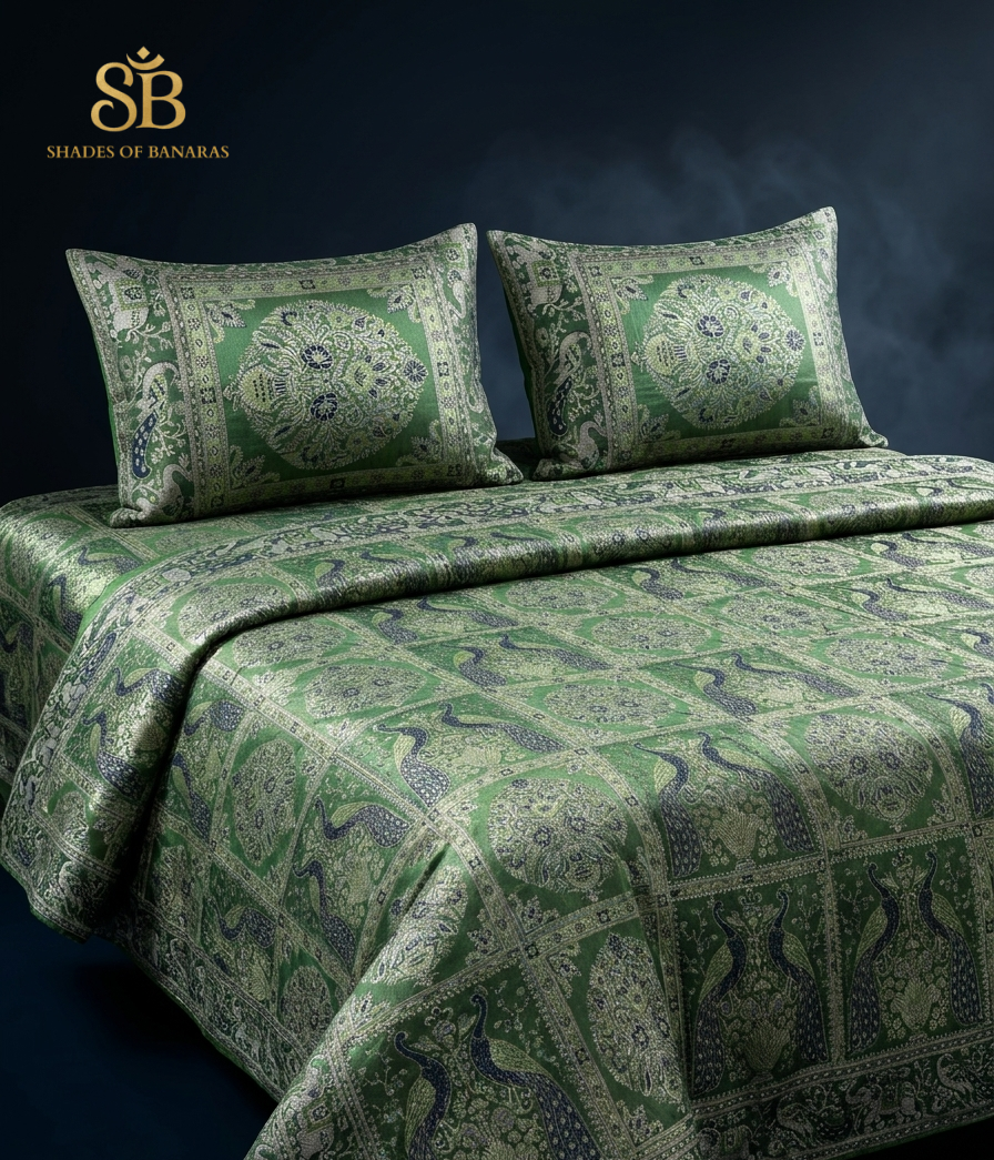 Oliva Serena Pavone Couture Pure Brocade Silk Banarasi Bedcover