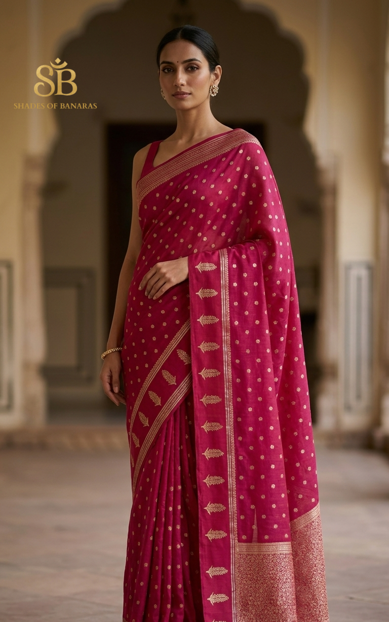 Rosa Dorata Cutwork Butis Couture Pure Mango Silk Banarasi Saree