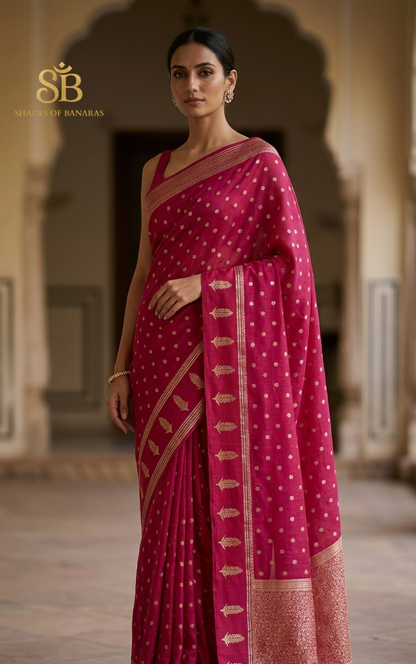 Rosa Dorata Cutwork Butis Couture Pure Mango Silk Banarasi Saree
