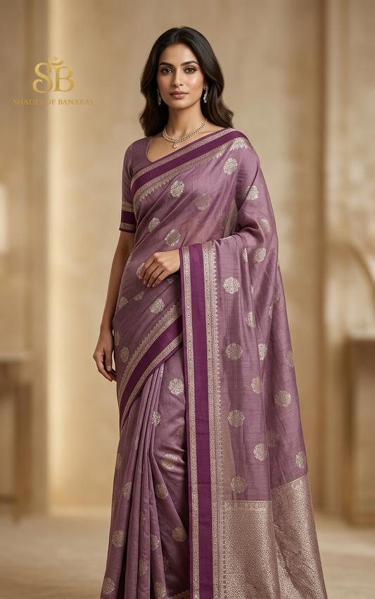 Lavanda Serena Cutwork Butis Couture Pure Mango Silk Banarasi Saree – authentic Banarasi handloom weave – Shades of Banaras