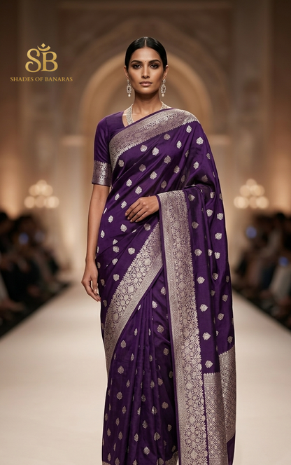 Viola Regale Cutwork Butis Couture Pure Mango Silk Banarasi Saree