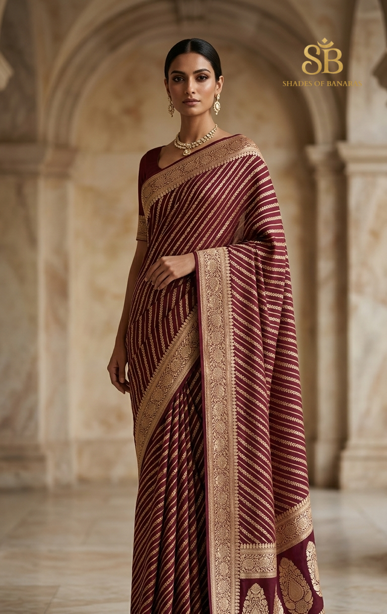 Vino Nobile Striped Couture Pure Chiffon Banarasi Saree