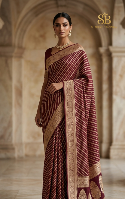 Vino Nobile Striped Couture Pure Chiffon Banarasi Saree