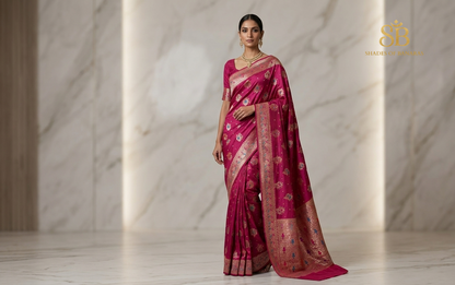 Magenta Regale Meenakaari Couture Pure Dupion Silk Banarasi Saree