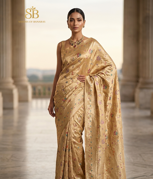 Dorata Aurora Meenakaari Couture Pure Dupion Silk Banarasi Saree – authentic Banarasi handloom weave – Shades of Banaras