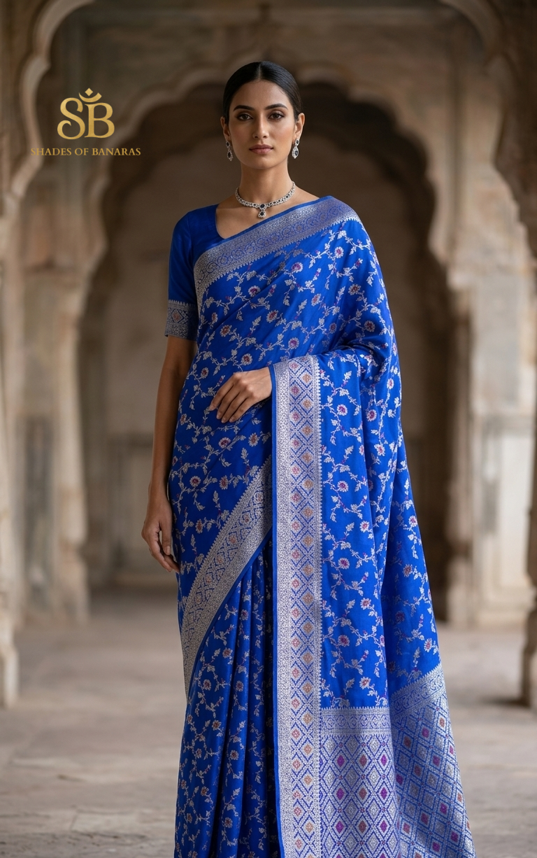 Blu Rampicante Meenakaari Couture Pure Dupion Silk Banarasi Saree