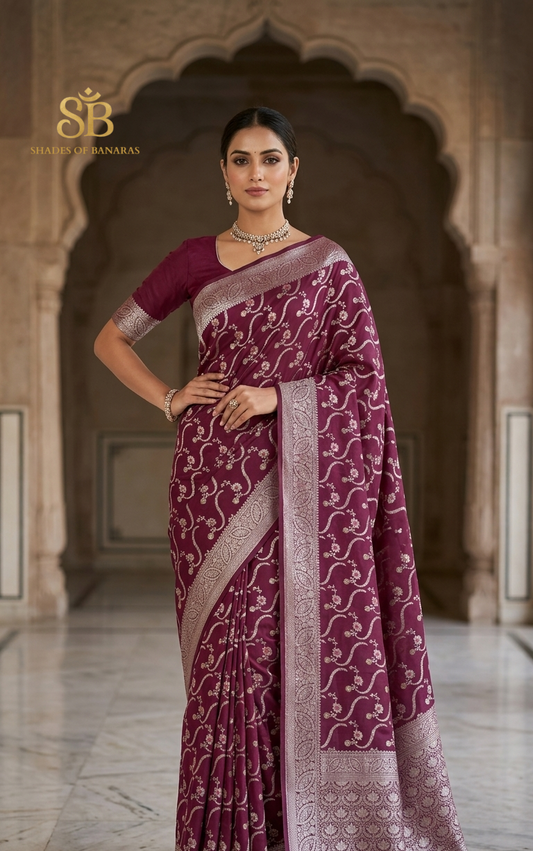Vino Intreccio Meenakaari Couture Pure Dupion Silk Banarasi Saree – authentic Banarasi handloom weave – Shades of Banaras