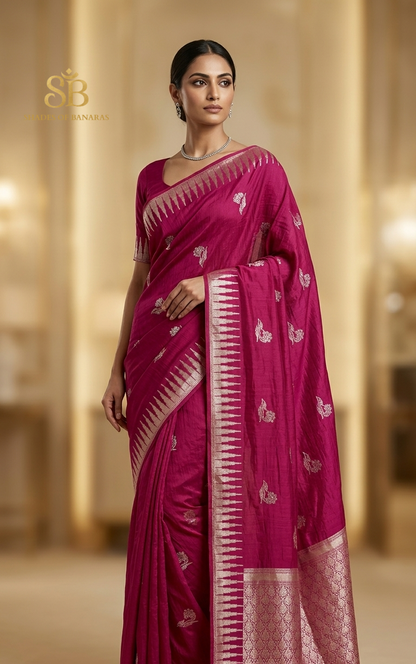 Magenta Raggio Sona Rupa Couture Pure Dupion Silk Banarasi Saree