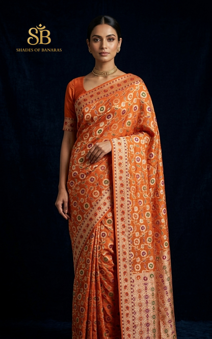 Arancio Vivo Pekhwa Couture Pure Khaddi Chiffon Banarasi Saree