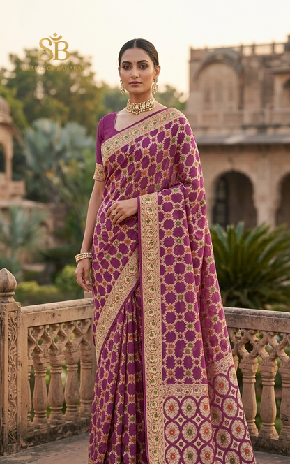 Rosa Sovrana Pekhwa Couture Pure Khaddi Chiffon Banarasi Saree