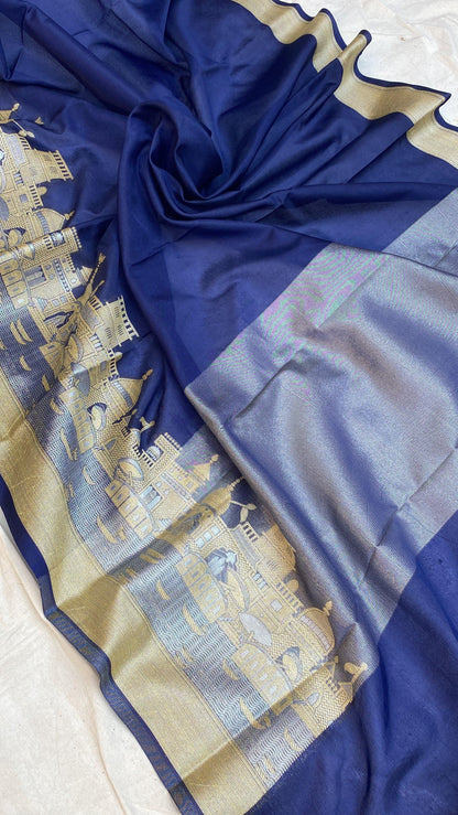 Benares Ghats Blue Pure Cotton Silk Banarasi Sari by Shades Of Benares - banarasi - banarasi saree shop