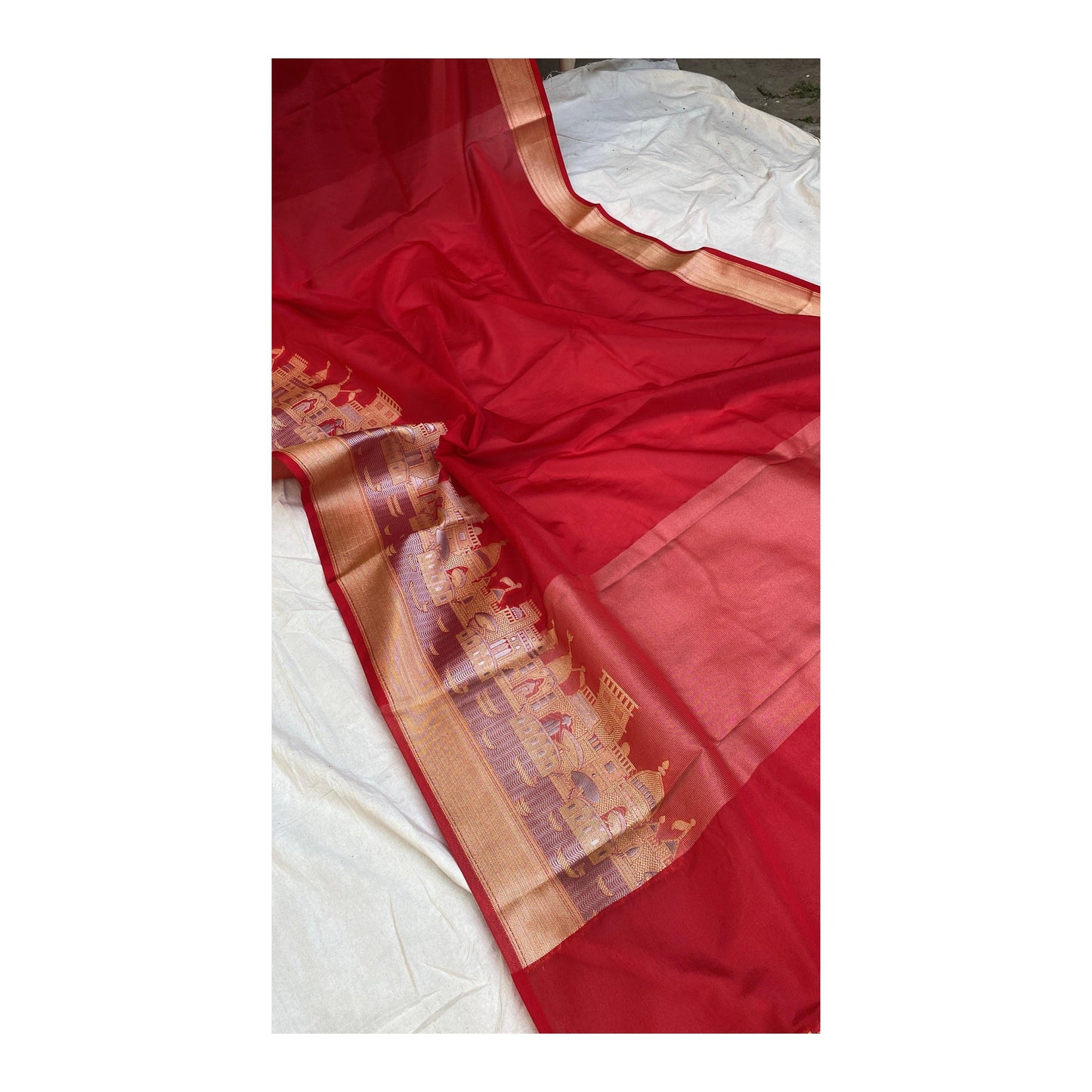 Benares Ghats Red Pure Cotton Silk Banarasi Sari by Shades Of Benares - banarasi - banarasi saree shop