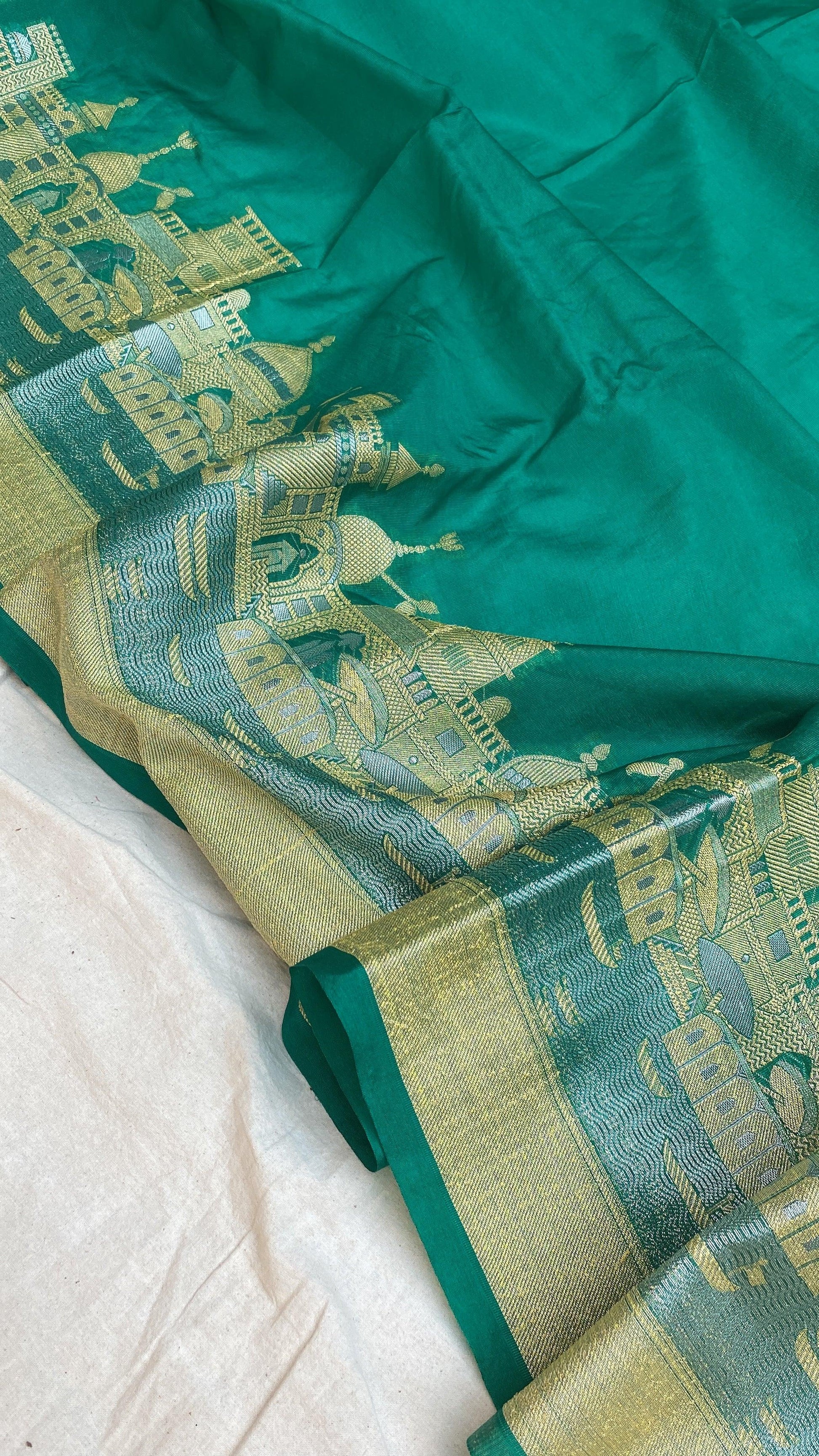 Benares Ghats Sea Green Pure Cotton Silk Banarasi Sari by Shades Of Benares - banarasi - banarasi saree shop